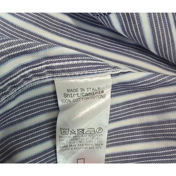 Ermenegildo Zegna Dress Shirt Men's L Blue White Stripe 100% Cotton Vented Hems - Picture 6 of 10